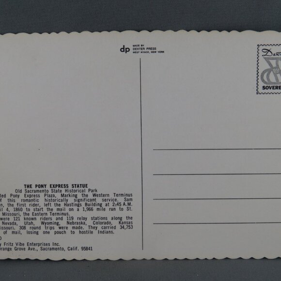 Vintage Postcard - The Pony Express Statue Sacramento - Dexter Press - Picture 2 of 4
